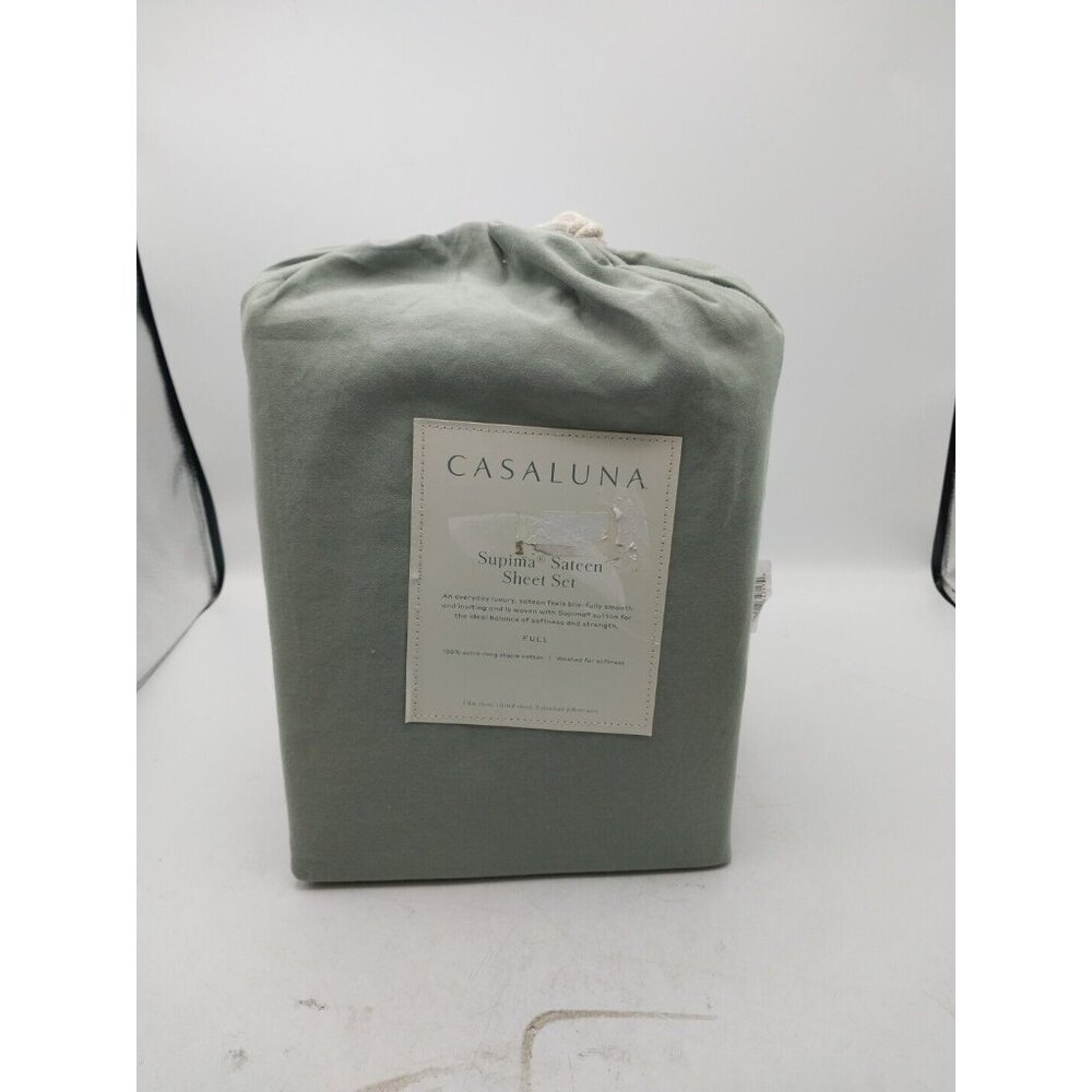 Casaluna Supima Sateen Sheet Set Full Sage Green 500 Thread Count